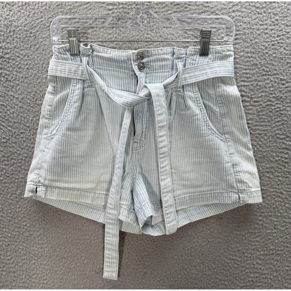 American Eagle Shorts Womens 2 Blue White Striped Mom Short Paperbag Waist Beach